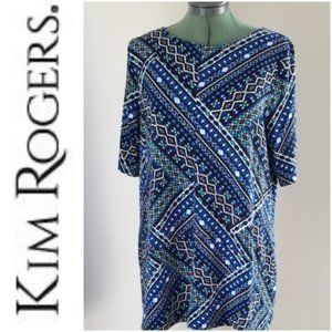 KIM ROGERS Print Blue and Black Boho Tunic Top L